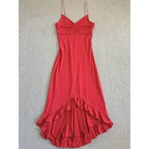 Y2K Dress Red Beaded Strap Ruffle Hem Assymetric Spaghetti Strap 90s